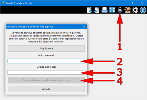 Rimuovi la limitazione della versione di prova